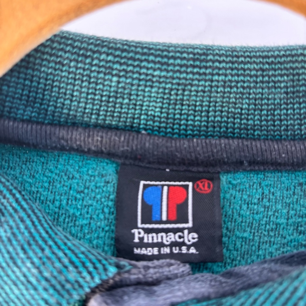 Men's Striped Long-Sleeve Polo Velour Shirt in Teal and Black XL - Picture 6 of 7